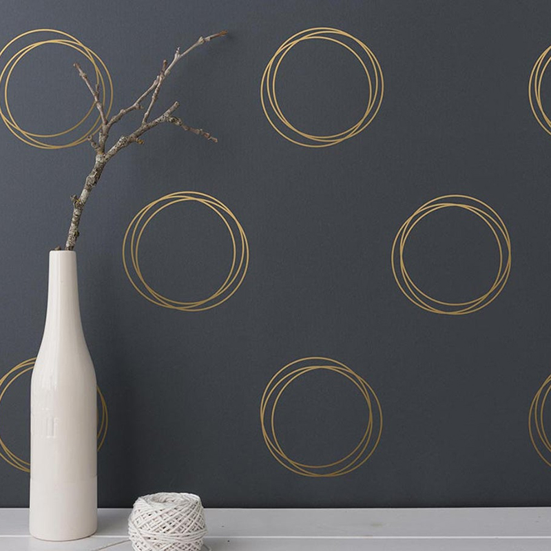 Vape Ring - เรขาคณิตแหวนวงกลมสติ๊กเกอร์ติดผนังห้องนอนบทคัดย่อ Unique Gold Circle Wall Decal